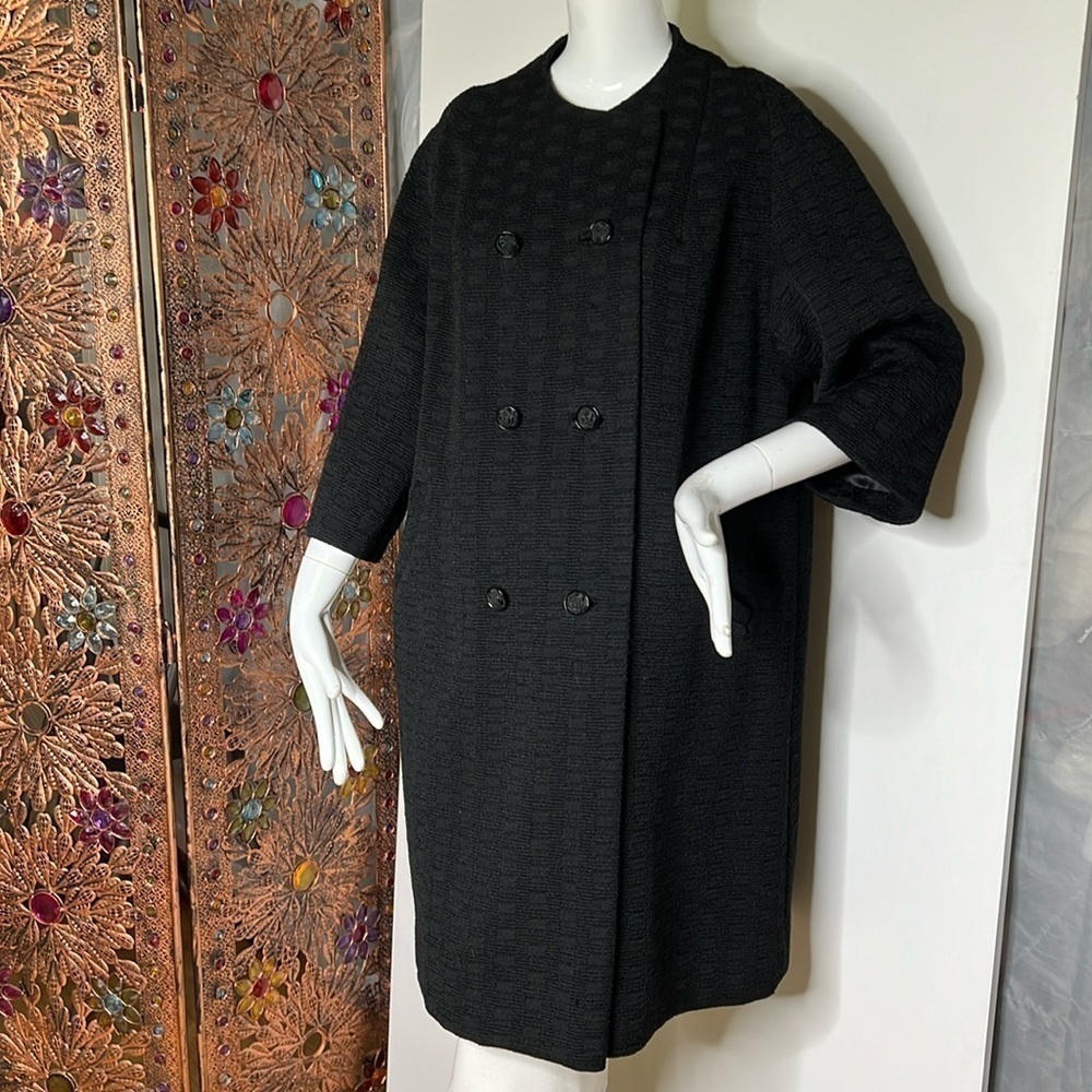 LaSalle Sz 10-12 Vintage Swing 3/4 Sleeve Double Breasted Geometric Boucle Coat